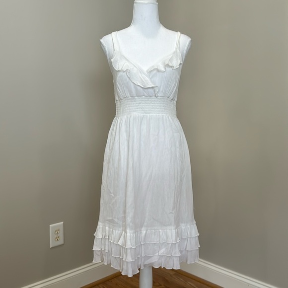White Ruffle Sun Dress with Criss-Cross Bodice, Smocked Waistline & Full Skirt - Picture 2 of 10